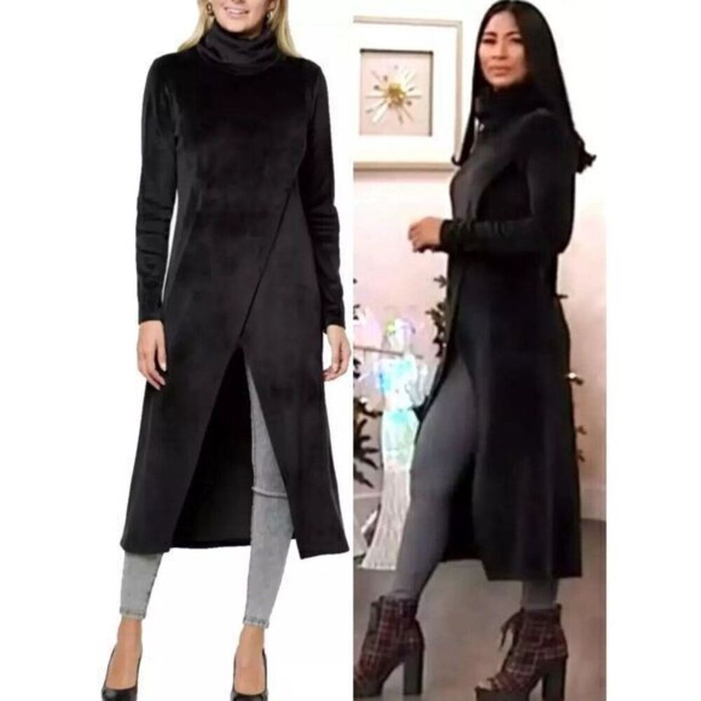 NEW G‎ by Giuliana Black Label Velour Cross Front Maxi Top Black XXS Lagenlook